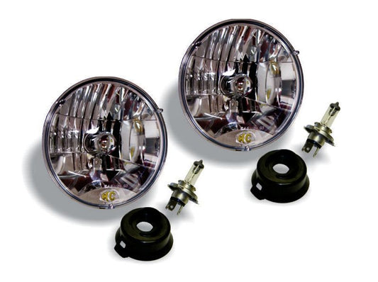 KC HiLiTES Universal/97-06 Jeep TJ 7in. Halogen H4 DOT Headlight 55/60w Lexan (Pair Pack System) - Wrangler