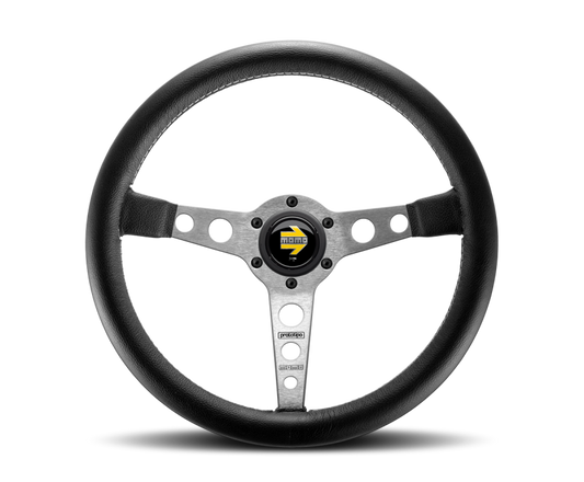 Momo Prototipo Steering Wheel 350 mm - Black Leather/Wht Stitch/Brushed Spokes