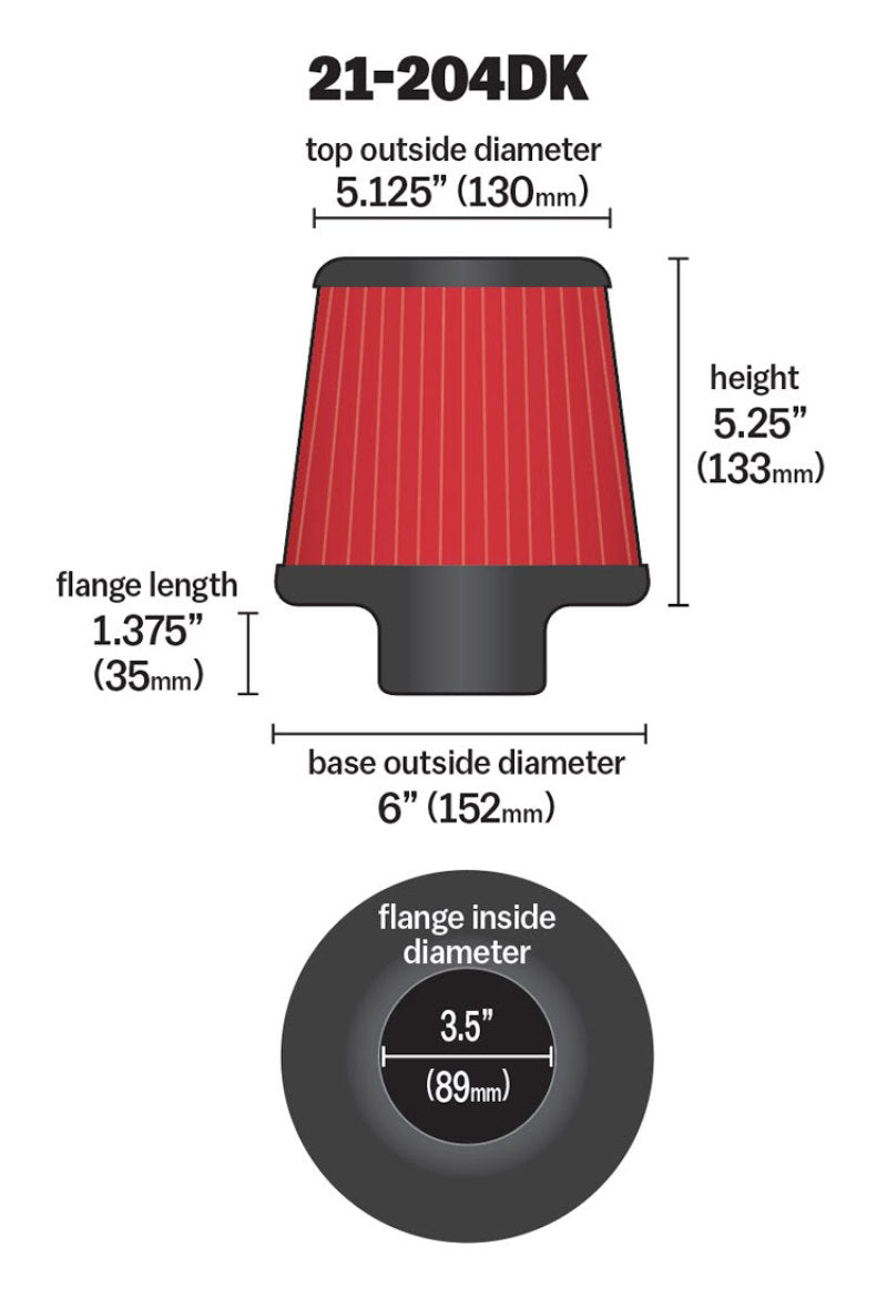 AEM Induction AEM 3.5 in Short Neck 5 in Element Filter
