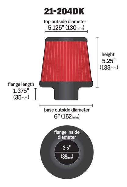 AEM Induction AEM 3.5 in Short Neck 5 in Element Filter