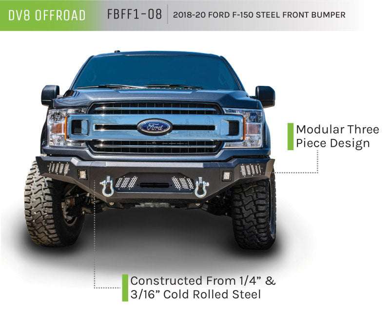 DV8 Offroad 2018+ Ford F-150 Front Bumper w/ Light Holes - F-150 & Raptor