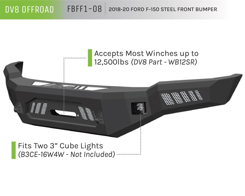 DV8 Offroad 2018+ Ford F-150 Front Bumper w/ Light Holes - F-150 & Raptor