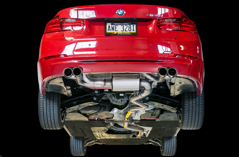 AWE Tuning BMW F3X N20/N26 328i/428i Touring Edition Exhaust Quad Outlet - 80mm Chrome Silver Tips - 1