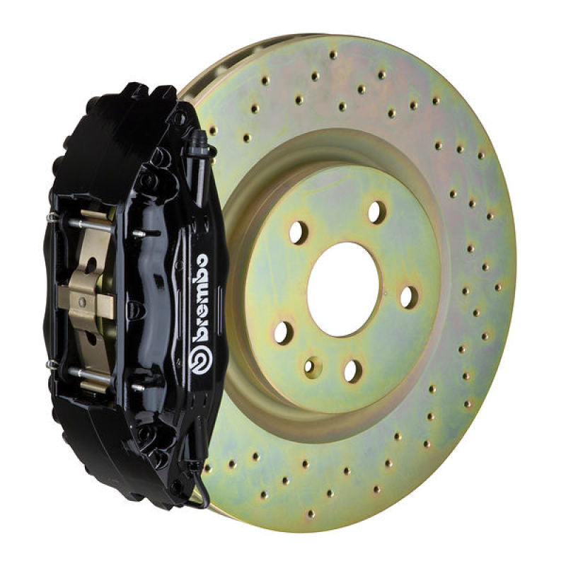 Brembo 05-14 Mustang GT Excl non-ABS Equipped Fr GT BBK 4Pist Cast 2pc 355x32 1pc Rtr Drill-Black 0