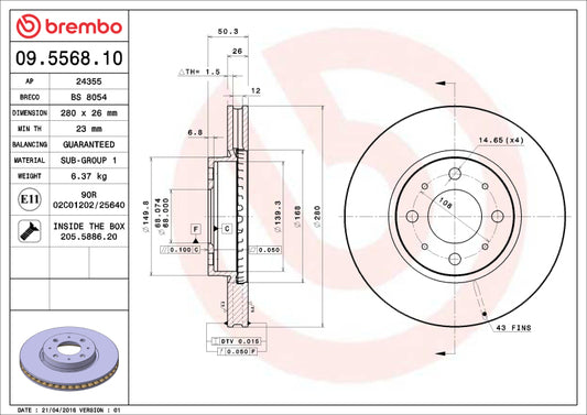 Brembo OE Brembo 1993 Volvo 850 Front Premium OE Equivalent Rotor