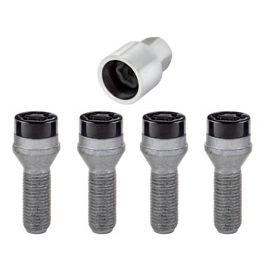 McGard Wheel Lock Bolt Set - 4pk. (Cone Seat) M14X1.5 / 17mm Hex / 31.0mm Shank Length - Black - 745i