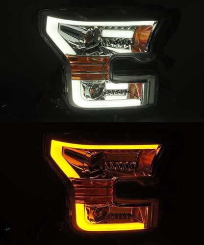 AlphaRex 15-17 Ford F-150 PRO-Series Projector Headlights Plank Style Chrm w/Activ Light/Seq Signal - F-150 & Raptor