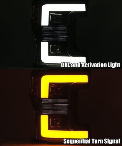 AlphaRex 17-19 Ford F-250 SD PRO-Series Proj Headlights Plank Style Black w/Activ Light/Seq Signal